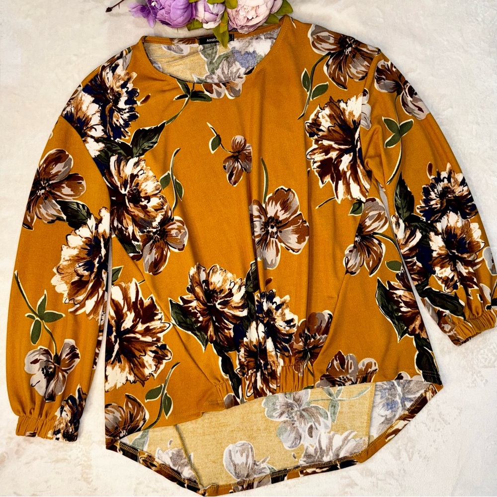 Boutique Mustard Floral Print Knit Top